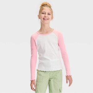 Art Class Pink and White Raglan Tee Girls Large 10/12